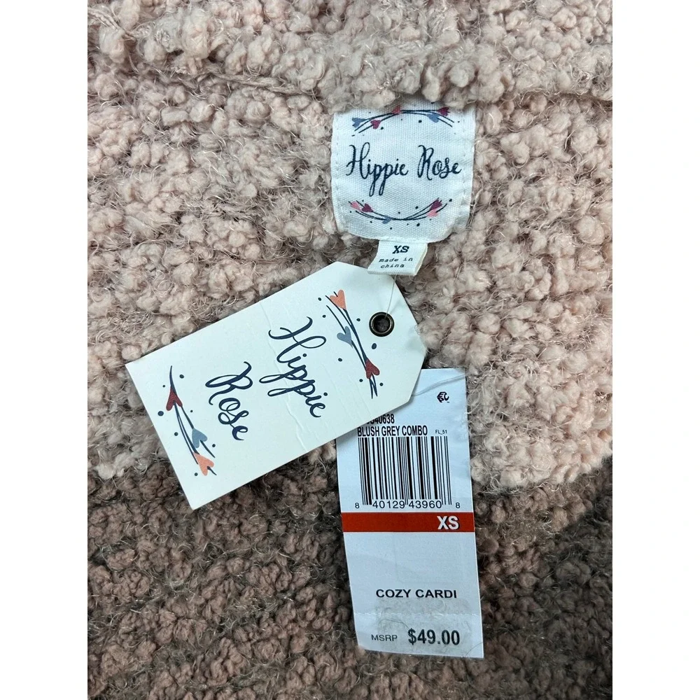 Hippie Rose Women Striped V-Neck Popcorn Knit Cozy Cardi Sweater Brown/White Sm